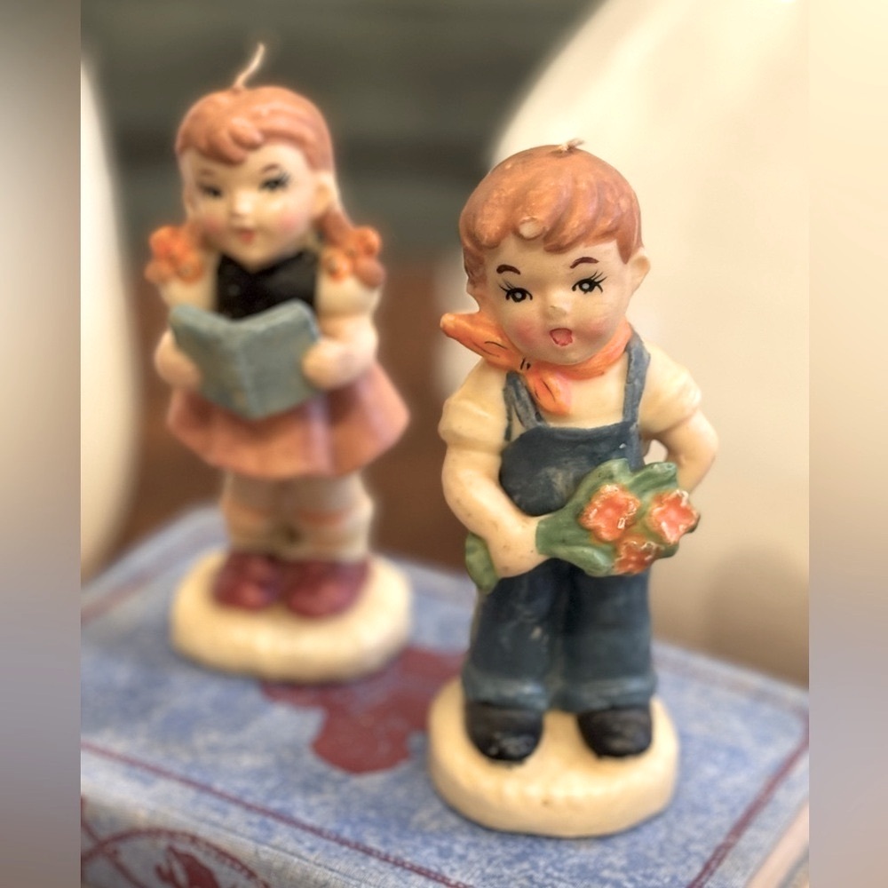 Vintage 50’s Boy | Girl Candle Figurines 6”T Never Used. Hand painted | Unique